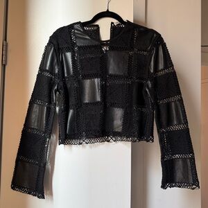 Zara black leather crochet long sleeve top
